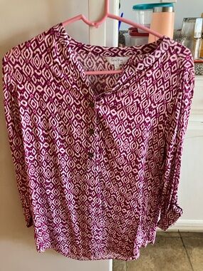 Coral Bay Pink Geometric Button-Front Blouse